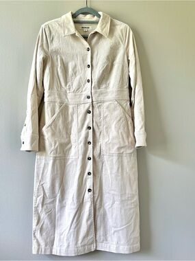 Boden Cream Long-Sleeve Button-Front Utility Dress